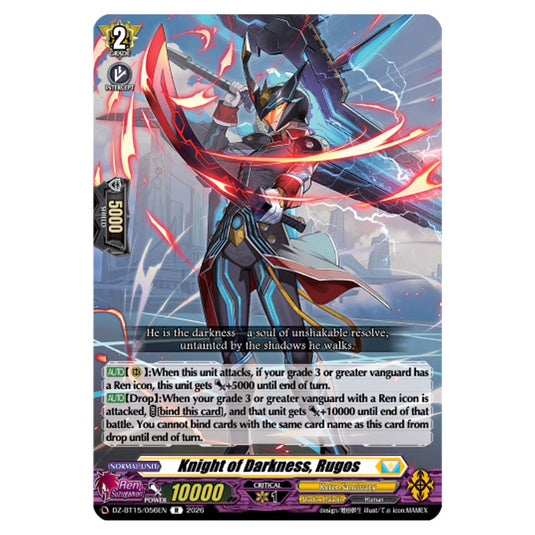 Knight of Darkness, Rugos DZ-BT15/056EN card from the Cardfight!! Vanguard set Strike of Illusionary Shadows