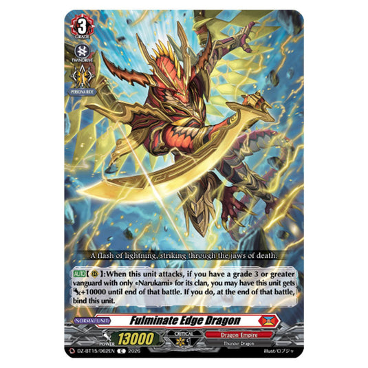 Fulminate Edge Dragon DZ-BT15/062EN card from the Cardfight!! Vanguard set Strike of Illusionary Shadows