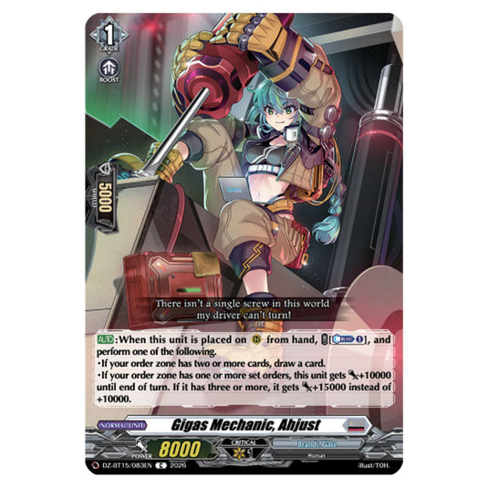 Gigas Mechanic, Ahjust DZ-BT15/083EN card from the Cardfight!! Vanguard set Strike of Illusionary Shadows