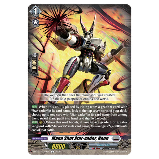 Mana Shot Star-vader, Neon DZ-BT15/084EN card from the Cardfight!! Vanguard set Strike of Illusionary Shadows