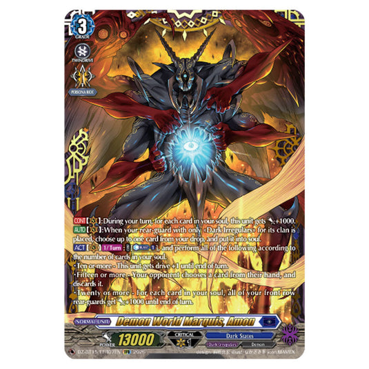 Demon World Marquis, Amon DZ-BT15/FFR07EN card from the Cardfight!! Vanguard set Strike of Illusionary Shadows