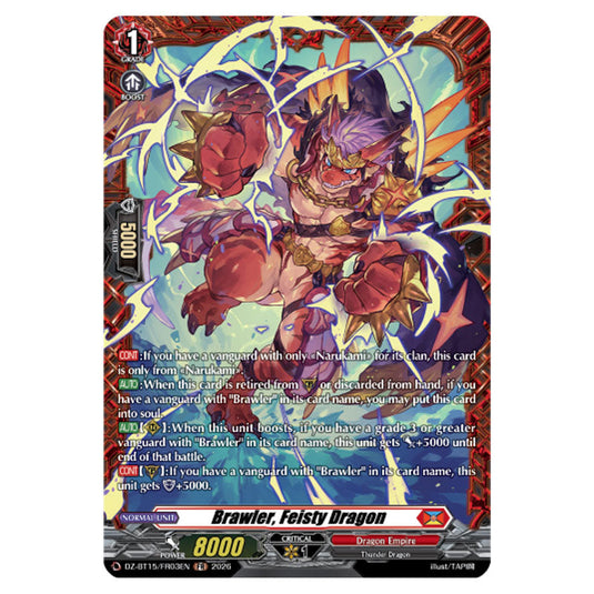 Brawler, Feisty Dragon DZ-BT15/FR03EN card from the Cardfight!! Vanguard set Strike of Illusionary Shadows