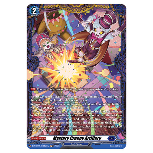 Mystery Creepy Artillery DZ-BT15/FR12EN card from the Cardfight!! Vanguard set Strike of Illusionary Shadows