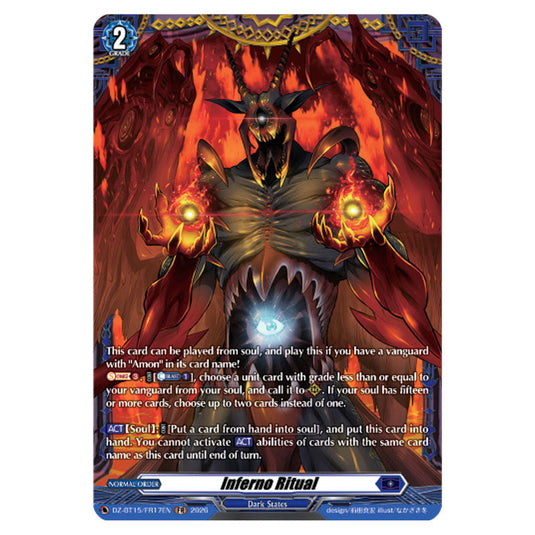 Inferno Ritual DZ-BT15/FR17EN card from the Cardfight!! Vanguard set Strike of Illusionary Shadows