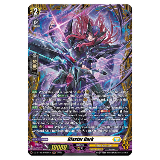 Blaster Dark DZ-BT15/FR28EN card from the Cardfight!! Vanguard set Strike of Illusionary Shadows