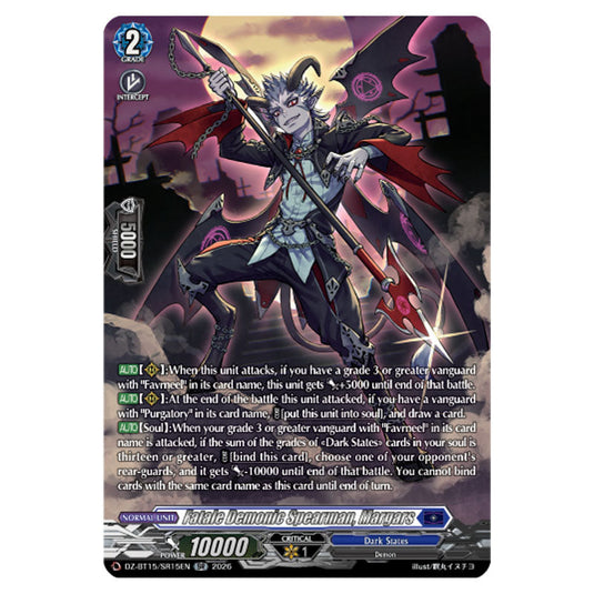 Fatale Demonic Spearman, Margars DZ-BT15/SR15EN card from the Cardfight!! Vanguard set Strike of Illusionary Shadows