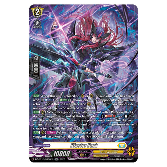 Blaster Dark DZ-BT15/SR30EN card from the Cardfight!! Vanguard set Strike of Illusionary Shadows