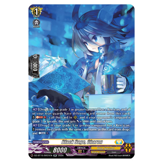 Black Sage, Charon DZ-BT15/SR31EN card from the Cardfight!! Vanguard set Strike of Illusionary Shadows
