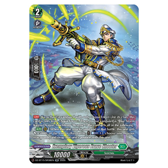 Exemplary Vigorous Brave Shooter DZ-BT15/SR38EN card from the Cardfight!! Vanguard set Strike of Illusionary Shadows