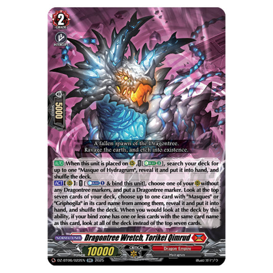 Dragontree Wretch, Torikei Qimrud DZ-BT06/022EN card from the Cardfight!! Vanguard set Generation Dragenesis