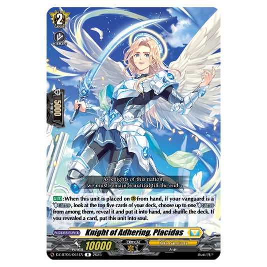 Knight of Adhering, Placidas DZ-BT06/061EN card from the Cardfight!! Vanguard set Generation Dragenesis