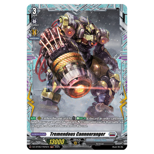 Tremendous Cannonranger DZ-BT06/FR25EN card from the Cardfight!! Vanguard set Generation Dragenesis