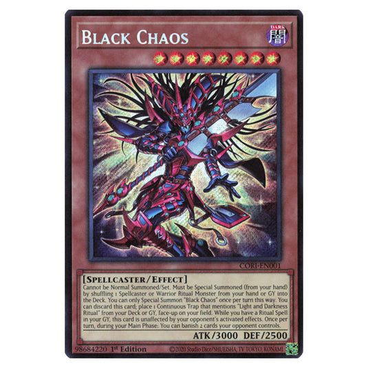 Black Chaos CORI-EN001 card from the Yu-Gi-Oh! set Chaos Origins