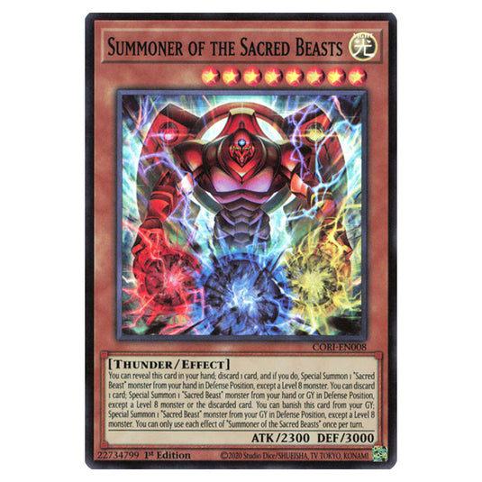 Summoner of the Sacred Beasts CORI-EN008 card from the Yu-Gi-Oh! set Chaos Origins