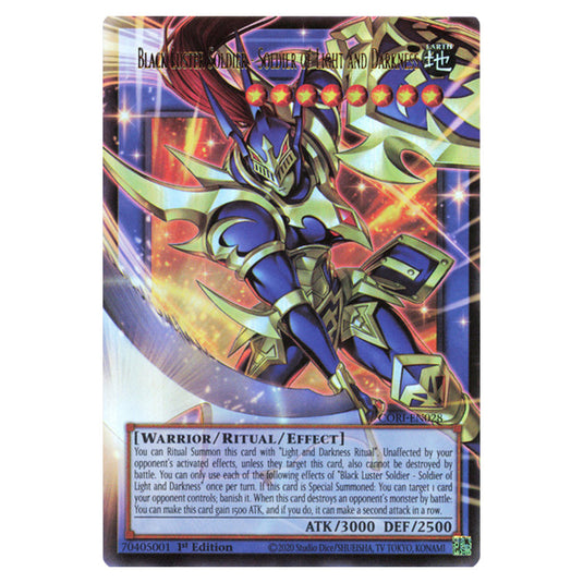 Black Luster Soldier - Soldier of Light and Darkness (Extended Art) CORI-EN028b card from the Yu-Gi-Oh! set Chaos Origins
