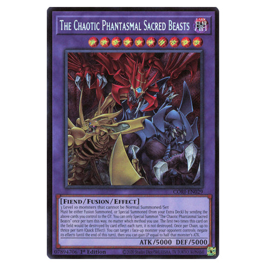 The Chaotic Phantasmal Sacred Beasts CORI-EN029 card from the Yu-Gi-Oh! set Chaos Origins