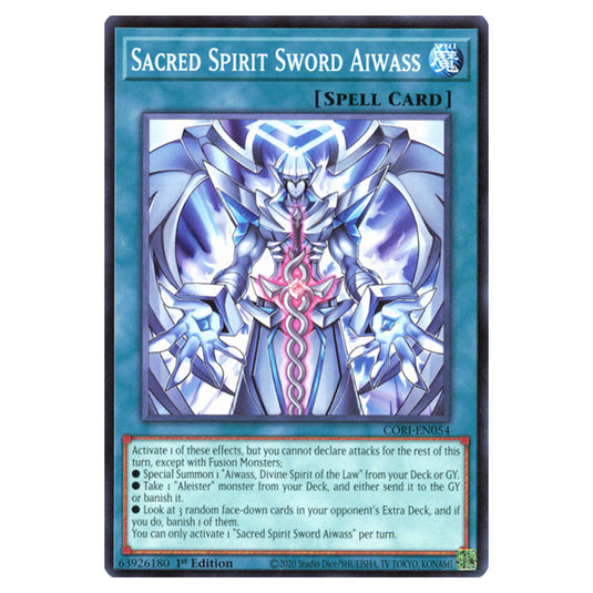 Sacred Spirit Sword Aiwass CORI-EN054 card from the Yu-Gi-Oh! set Chaos Origins
