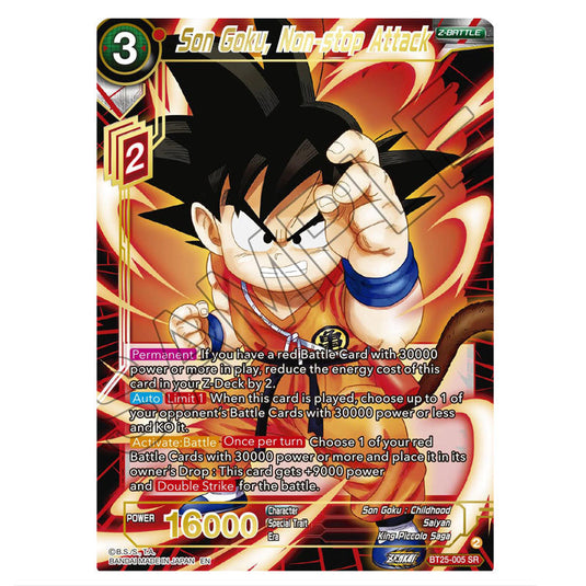 Son Goku, Non-stop Attack Red card from the Dragon Ball Super Card Game set Legend of the Dragon Balls