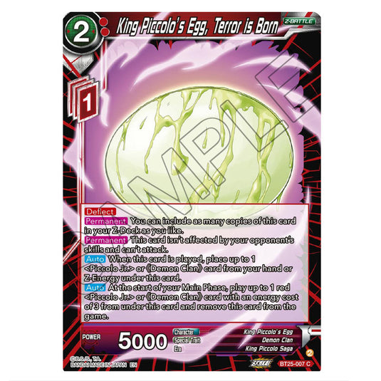 King Piccolo’s Egg, Terror is Born Red card from the Dragon Ball Super Card Game set Legend of the Dragon Balls