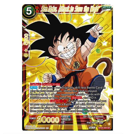 Son Goku, Attack to Save the World Red card from the Dragon Ball Super Card Game set Legend of the Dragon Balls