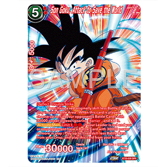 Son Goku, Attack to Save the World Red card from the Dragon Ball Super Card Game set Legend of the Dragon Balls