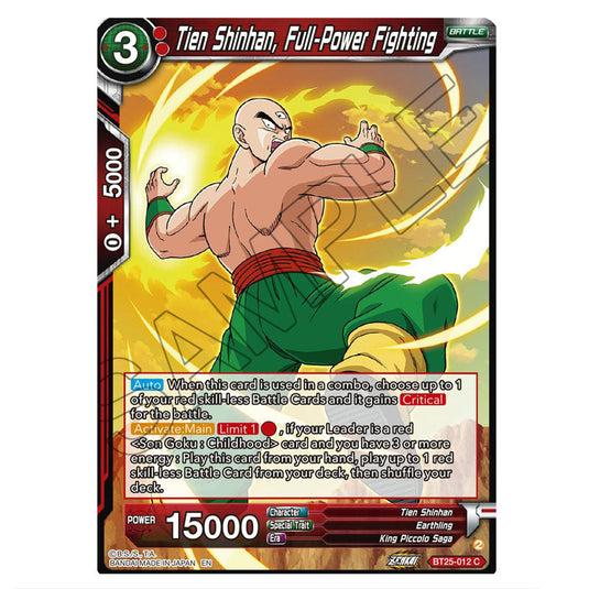 Tien Shinhan, Full-Power Fighting Red card from the Dragon Ball Super Card Game set Legend of the Dragon Balls