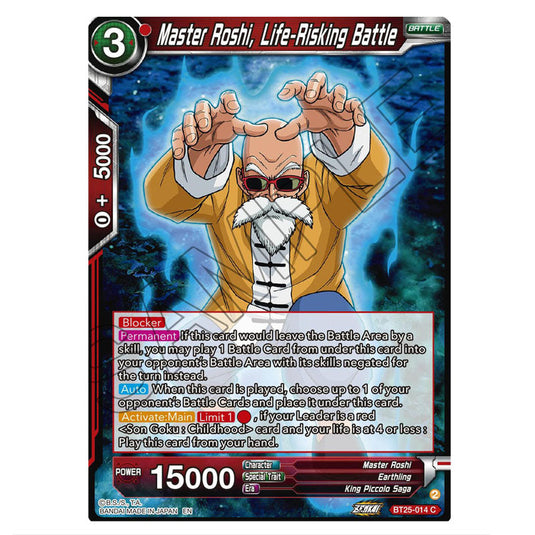 Master Roshi, Life-Risking Battle Red card from the Dragon Ball Super Card Game set Legend of the Dragon Balls