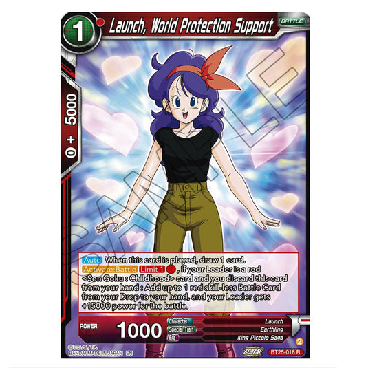 Launch, World Protection Support Red card from the Dragon Ball Super Card Game set Legend of the Dragon Balls