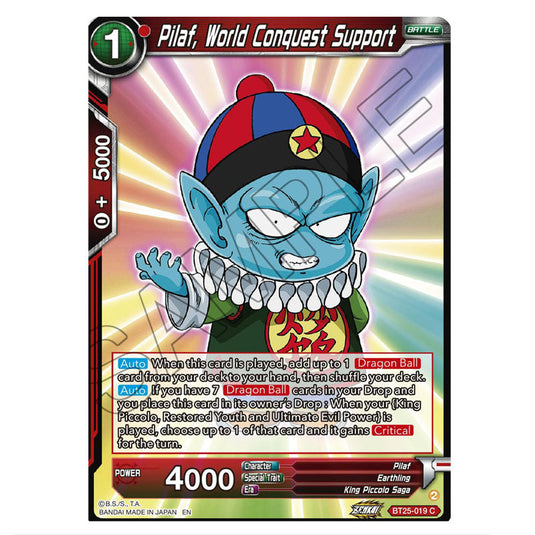 Pilaf, World Conquest Support Red card from the Dragon Ball Super Card Game set Legend of the Dragon Balls