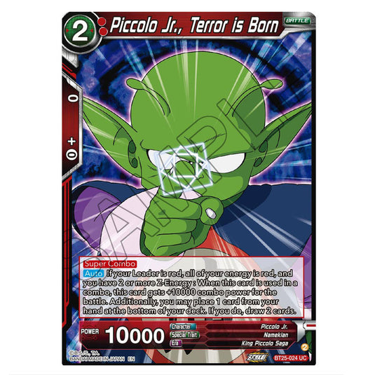 Piccolo Jr., Terror is Born Red card from the Dragon Ball Super Card Game set Legend of the Dragon Balls