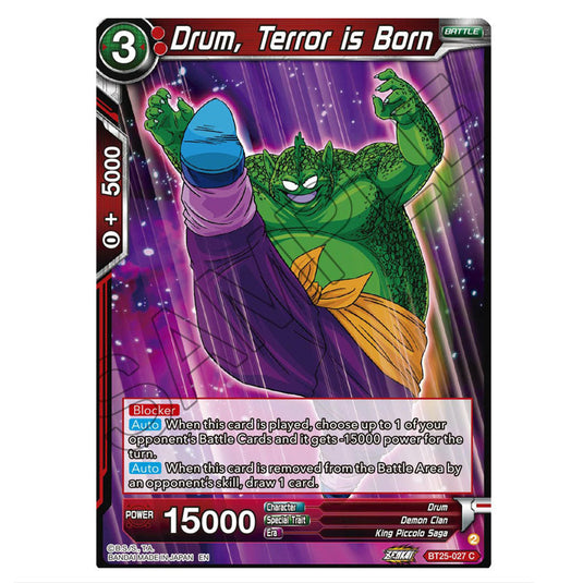 Drum, Terror is Born Red card from the Dragon Ball Super Card Game set Legend of the Dragon Balls