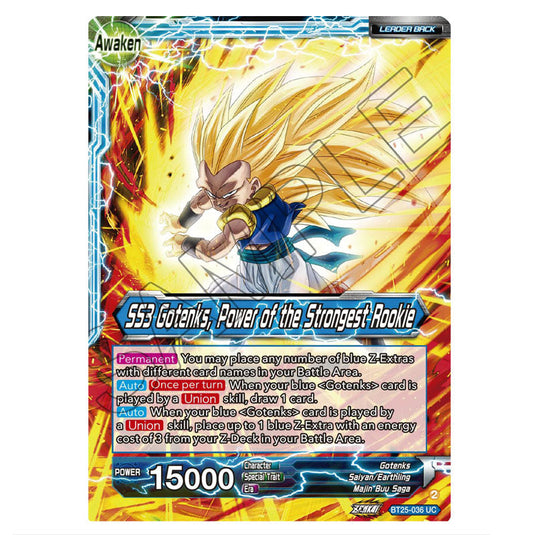 Gotenks Blue card from the Dragon Ball Super Card Game set Legend of the Dragon Balls