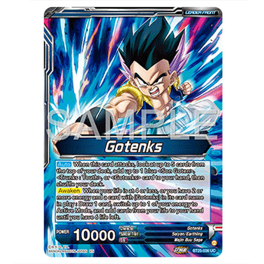 Gotenks Blue card from the Dragon Ball Super Card Game set Legend of the Dragon Balls