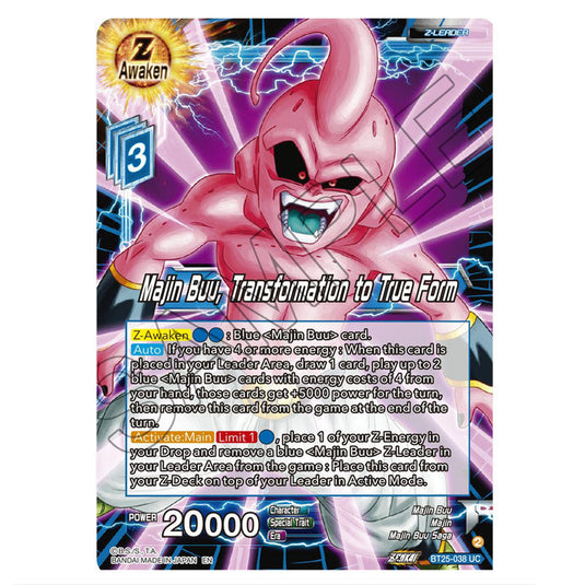 Majin Buu, Transformation to True Form Blue card from the Dragon Ball Super Card Game set Legend of the Dragon Balls