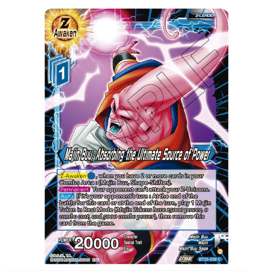 Majin Buu, Absorbing Intelligence Blue card from the Dragon Ball Super Card Game set Legend of the Dragon Balls