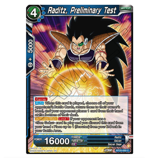 Raditz, Preliminary Test Blue card from the Dragon Ball Super Card Game set Legend of the Dragon Balls