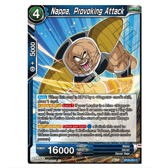 Nappa, Provoking Attack Blue card from the Dragon Ball Super Card Game set Legend of the Dragon Balls