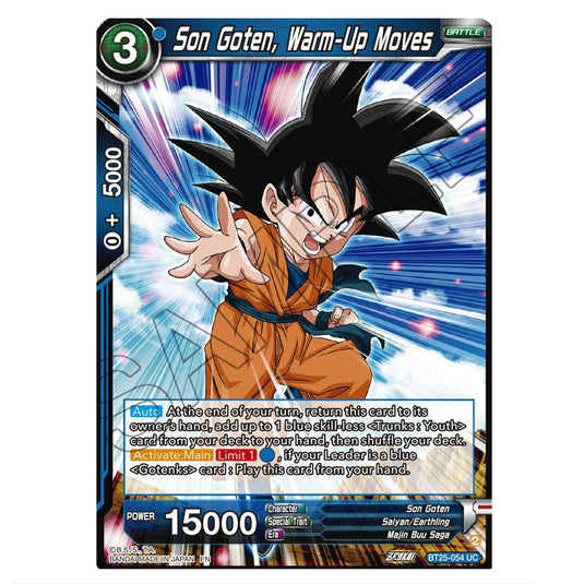 Son Goten, Warm-Up Moves Blue card from the Dragon Ball Super Card Game set Legend of the Dragon Balls