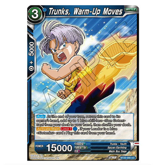 Trunks, Warm-Up Moves Blue card from the Dragon Ball Super Card Game set Legend of the Dragon Balls