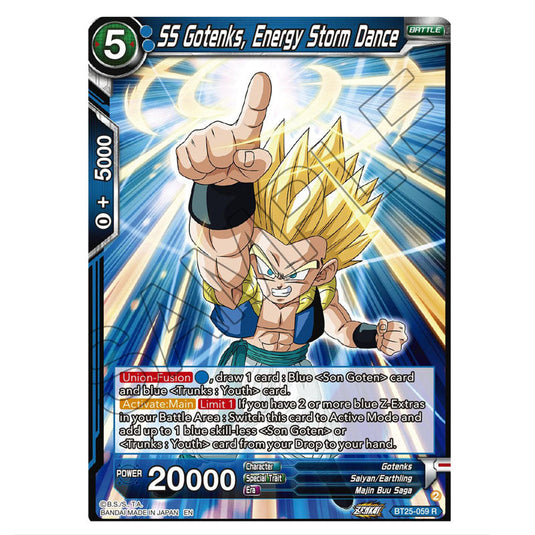 SS Gotenks, Energy Storm Dance Blue card from the Dragon Ball Super Card Game set Legend of the Dragon Balls