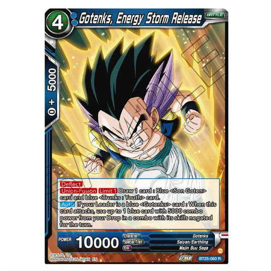 Gotenks, Energy Storm Release Blue card from the Dragon Ball Super Card Game set Legend of the Dragon Balls