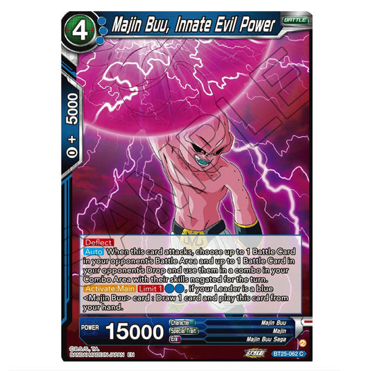 Majin Buu, Innate Evil Power Blue card from the Dragon Ball Super Card Game set Legend of the Dragon Balls