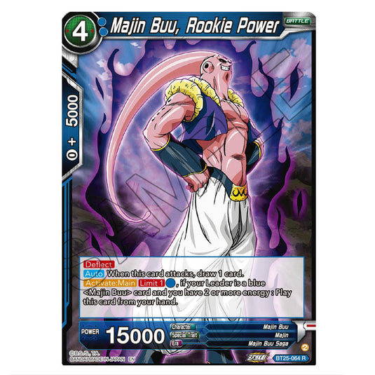 Majin Buu, Rookie Power Blue card from the Dragon Ball Super Card Game set Legend of the Dragon Balls