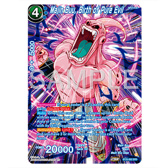 Majin Buu, Birth of Pure Evil Blue card from the Dragon Ball Super Card Game set Legend of the Dragon Balls