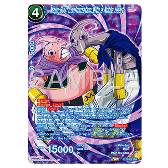 Majin Buu, Confrontation With a Noble Heart Blue card from the Dragon Ball Super Card Game set Legend of the Dragon Balls