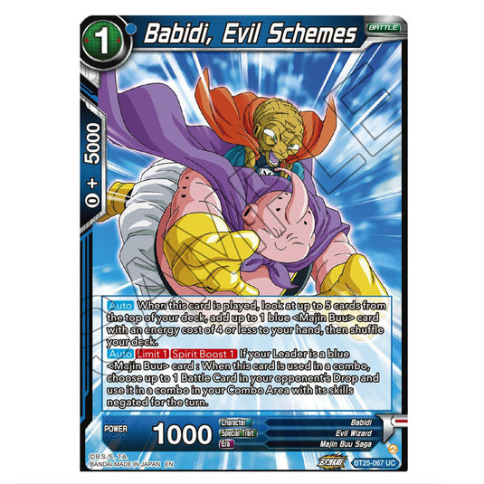 Babidi, Evil Schemes Blue card from the Dragon Ball Super Card Game set Legend of the Dragon Balls