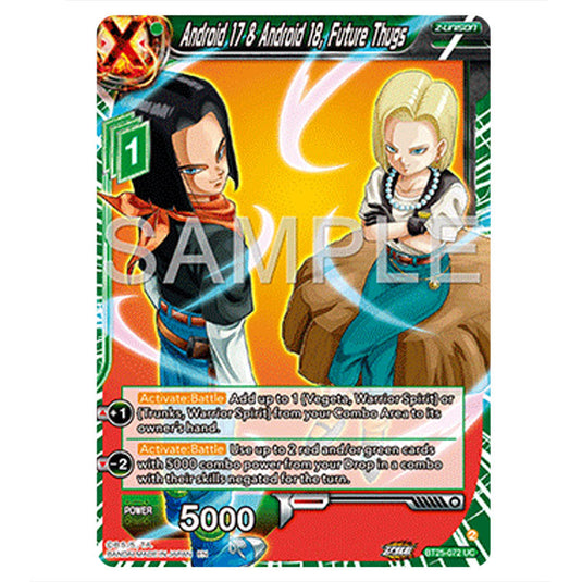 Android 17 & Android 18, Future Thugs Green card from the Dragon Ball Super Card Game set Legend of the Dragon Balls