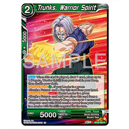 Trunks, Warrior Spirit Green card from the Dragon Ball Super Card Game set Legend of the Dragon Balls