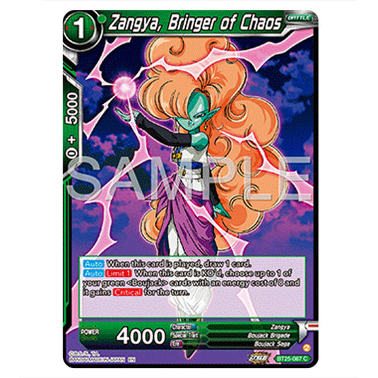 Zangya, Bringer of Chaos Green card from the Dragon Ball Super Card Game set Legend of the Dragon Balls