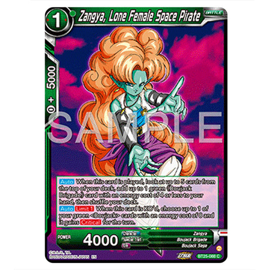 Zangya, Lone Female Space Pirate Green card from the Dragon Ball Super Card Game set Legend of the Dragon Balls